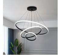 DELIPOP Suspension LED moderne Dimmable 80W 3 Anneaux lustre suspendu pour salon, salle à manger, chambre - Noir