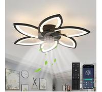 DELIPOP Ventilateur de Plafond à LED 6 Vitesses Fan Silencieux avec Dimmable Eclairage 3 Couleurs Lampe - Noir