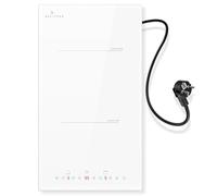 DELITEER Plaque Induction 2 Feux Blanch avec Prise, Table de Cuisson électrique Encastrable 30CM Deux Foyers, Contrôle Tactile Individuel, Boost, Verrouillage de Sécurité, 3500W, 220V