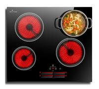 DELITEER Plaque Vitrocéramique 4 Feux, 60CM Table de Cuisson électrique Encastrable, 6000W, Contrôles Individuels des Zones de Chauffage, Verrouillage de Sécurité, Minuterie, Sans Prise, 240V