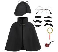 DELIVESS Costume d'inspecteur de Sherlock Holmes pour enfants - Ensemble d'accessoires de costume d'inspecteur 6 pièces pour fête d'Halloween (50 cm, noir)