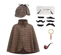 DELIVESS Costume d'inspecteur de Sherlock Holmes pour enfants - Ensemble d'accessoires de costume d'inspecteur 6 pièces pour fête d'Halloween (50 cm, marron)