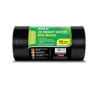 delka Lot de 25 sacs poubelle robustes, résistants à la déchirure pour déchets ménagers, commerciaux et de jardin, résistants aux fuites et aux déchirures, à dessus plat, respectueux de