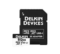 Delkin Devices Drone Carte microSD UHS-I U3 V30 A2 512 Go - 190 Mo/s en lecture, 155 Mo/s en écriture - Conçue pour les drones, vidéo 4K UHD, compatible DJI, microSDXC avec adaptateur (512 Go)