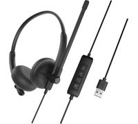 Dell Casque Filaire WH125 - USB-A Plug & Play, Design Supra-auriculaire avec Coussinets, Micro Perche Rotatif 270°, Commandes Volume et Mute Inline, câble 2.1m, Poids léger 125g - Noir