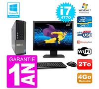 Dell PC 7020 SFF Ecran 22" Intel i7-4770 RAM 4Go Disque 2To Graveur DVD WiFi W7