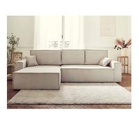 Dellia - canapé d'angle réversible convertible - avec coffre - en velours côtelé - 4 places - Beige