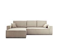 Dellia - canapé d'angle réversible convertible - avec coffre - en velours côtelé - 4 places - Beige