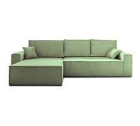 Dellia - canapé d'angle réversible convertible - avec coffre - en velours côtelé - 4 places - Vert sauge Vert sauge G