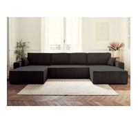 Dellia - canapé panoramique en U - 7 places - convertible - avec coffre - en velours côtelé - Gris Anthracite