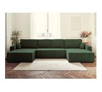 Dellia - canapé panoramique en U - 7 places - convertible - avec coffre - en velours côtelé - Vert
