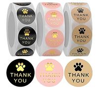 Dellx 1500 pièces rondes Kraft Pattes Impression Étiquettes de remerciement autocollants, griffe de chien étiquettes d'impression, pour étanchéité et décoration