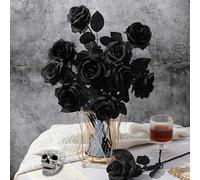 dellyy 10 Artificielle Halloween Roses, Gothic Bouquet Rose Noires Fleurs, Gothic Noir Roses Décoration, Rose Noires Fausse, Noire Fleur de Soie, Halloween Silk Flowers pour Fêtes, Maisons, Mariages
