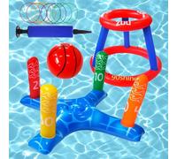 dellyy 2Pcs Jouets Aquatiques Gonflables, avec 1 Ballon de Basket et 8 Paniers de Lancer, Ensemble de Panier de Basket Gonflable, Jeu de Lancer d'Anneaux, avec Pompe à Air(B)