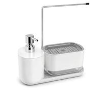 dellyy Distributeur Liquide Vaisselle, Distributeur Savon Cuisine avec Distributeur de Savon, Bac d'égouttage, Porte-Torchon, pour la Cuisine et la Salle de Bain