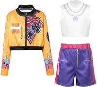 dellyy Kpop Hunters Costume filles，costume de avec perruque Costume de chasseurs de démons，Costume de cosplay Koreanpop Demon pour enfant, fille, chasseur, chanteur pop (Rumi 3-piece, 130)