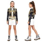 dellyy Kpop Hunters Costume filles，costume de avec perruque Costume de chasseurs de démons，Costume de cosplay Koreanpop Demon pour enfant, fille, chasseur, chanteur pop (Black suit, 140)