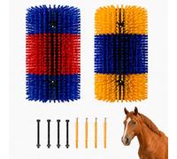 dellyy Lot de 2 brosses à gratter pour chevaux - Rouge/jaune | Brosse de vache, brosse magique pour cheval, brosse à racines, brosse douce, brosse de nettoyage, brosse de nettoyage pour
