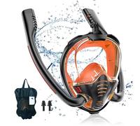 dellyy Masque de Plongée, Masque Snorkeling Adulte, Masque Tuba, Masque de Plongée Intégral, 180° HD Anti-Leak Anti-Fog Masque de Plongée pour Adultes et Enfants (Orange, S/M)