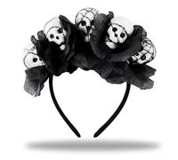 dellyy Serre Tete Tete de Mort, Serre Tete Fleur Mexicaine Fête des Morts, Halloween Bandeau Tete de Mort, Bandeau Cheveux Gothique, Serre Tête Fleur Rose Noire
