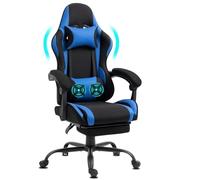 Delman Chaise de Bureau - Chaise de Gaming - en Tissu - Massage USB - Ergonomique - avec Repose-Pieds - Appuie-tête - Coussin Lombaire - Fauteuil de Jeu pivotant - 02-0040 (Bleu)