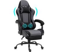 Delman chaise de bureau en tissu, chaise gaming ergonomique avec repose-pieds, appui-tête, fonction massage USB, fauteuil pivotant 0040 gris