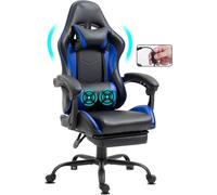 Delman chaise de bureau Gaming chaise de massage Gaming fauteuil ergonomique avec repose-pieds appui-tête coussin lombaire de massage Gaming Chair fauteuil pivotant 02-0042 bleu