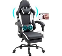 Delman chaise de bureau Gaming chaise de massage Gaming fauteuil ergonomique avec repose-pieds appui-tête coussin lombaire de massage Gaming Chair fauteuil pivotant 02-0042 blanc