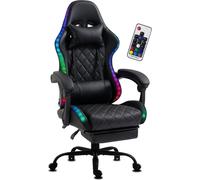 Delman Chaise de jeu ergonomique Eclairage RGB Fauteuil de jeu PU Cuir Fauteuil de jeu Gaming Chair Pied métallique Repose-pieds 02-0055BK