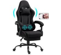 Fauteuil gamer en tissu avec massage 2 points - dossier inclinable, repose-pieds, design racing et base métal 40BK