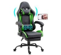 Delman Fauteuil gamer noir avec massage 2 points - dossier inclinable, repose-pieds, design racing et base métal 42GN