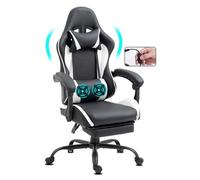 Fauteuil gamer blanc avec massage 2 points - dossier inclinable, repose-pieds, design racing et base métal
