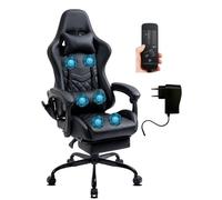 Delman Gaming Chair Chaise de bureau Gaming Chair Fonction de massage avec 6 points de vibration Repose-pied métallique Pied ergonomique Chaise 37BK