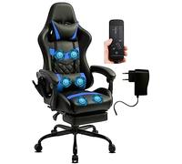 Delman Gaming Chaise Racing Chaise de Bureau Chaise d'ordinateur Fonction Massage avec 6 Points de Vibration Fauteuil de Direction Cuir synthétique Repose-Pieds Ergonomique 12-0037 (Blue)