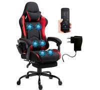 Delman Gaming Chaise Racing Chaise de Bureau Chaise d'ordinateur Fonction Massage avec 6 Points de Vibration Fauteuil de Direction Tissu Repose-Pieds Ergonomique 1036 (Red)