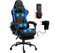 Delman Gaming chaise Racing chaise de bureau chaise d'ordinateur fonction massage avec 6 points de vibration fauteuil de direction tissu respirant repose-pieds ergonomique 0036 bleu