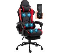 Delman Gaming chaise Racing chaise de bureau chaise d'ordinateur fonction massage avec 6 points de vibration fauteuil de direction tissu respirant repose-pieds ergonomique 0036 rouge