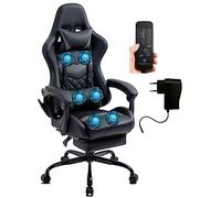 Delman Gaming Chaise Racing Chaise de Bureau Chaise d'ordinateur Fonction Massage avec 6 Points de Vibration Fauteuil de Direction Cuir synthétique Repose-Pieds Ergonomique 12-0037 (Grey)