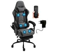 Delman Gaming Chaise Racing Chaise de Bureau Chaise d'ordinateur Fonction Massage avec 6 Points de Vibration Fauteuil de Direction Tissu Repose-Pieds Ergonomique 1036 (Grey)