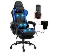 Delman Gaming Chaise Racing Chaise de Bureau Chaise d'ordinateur Fonction Massage avec 6 Points de Vibration Fauteuil de Direction Tissu Repose-Pieds Ergonomique 1036 (Blue)