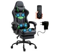 Delman Gaming Chaise Racing Chaise de Bureau Chaise d'ordinateur Fonction Massage avec 6 Points de Vibration Fauteuil de Direction Cuir synthétique Repose-Pieds Ergonomique 12-0037 (Green)