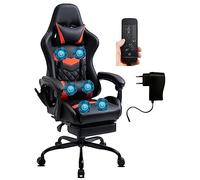 Delman Gaming Chaise Racing Chaise de Bureau Chaise d'ordinateur Fonction Massage avec 6 Points de Vibration Fauteuil de Direction Cuir synthétique Repose-Pieds Ergonomique 12-0037 (Red)