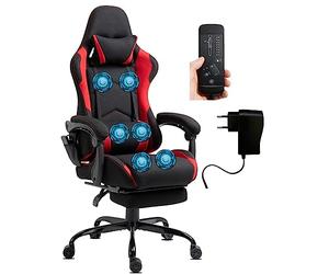 Delman Gaming Chaise Racing Chaise de Bureau Chaise d'ordinateur Fonction Massage avec 6 Points de Vibration Fauteuil de Direction Tissu Repose-Pieds Ergonomique 1036 (Red)