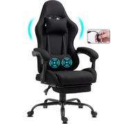 Delman Tissu Chaise de bureau Gaming Chaise Gaming Fauteuil ergonomique avec repose-pieds Appuie-tête Coussin lombaire de massage Gaming Chair Fauteuil pivotant 02-0040 Noir