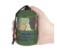 Delmera Sac de Couchage d'urgence, Sac de Couchage de Survie léger, imperméable et Thermique, équipement de Survie pour Aventure en Plein air, Camping, randonnée, Orange, Vert (Camouflage)