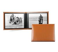 DELMON VARONE - Cadre Photo de Voyage Personnalisable 13 x 18 en Cuir de qualité supérieure Cambridge Top Grain Brun, pour Deux Photos et à Ouvrir