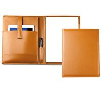 DELMON VARONE - Conférencier personnalisable DIN A4 en cuir brun "Boxcalf" de qualité supérieure, avec bloc-notes, porte-stylos et rabat magnétique