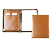 DELMON VARONE - Conférencier personnalisable DIN A4 en cuir de qualité supérieure "Cambridge Top Grain" brun, avec bloc-notes, boucle à stylo, compartiments et fermeture éclair