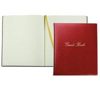 DELMON VARONE Livre d'or de qualité supérieure en cuir synthétique écologique végétalien rouge - Livre d'or de mariage vierge relié avec couverture rigide et ruban pour mariage, baptême, anniversaire,