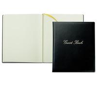 DELMON VARONE Livre d'or de qualité supérieure en similicuir écologique végétalien noir - Livre d'or de mariage vierge avec couverture rigide et ruban pour mariage, baptême, anniversaire, naissance et